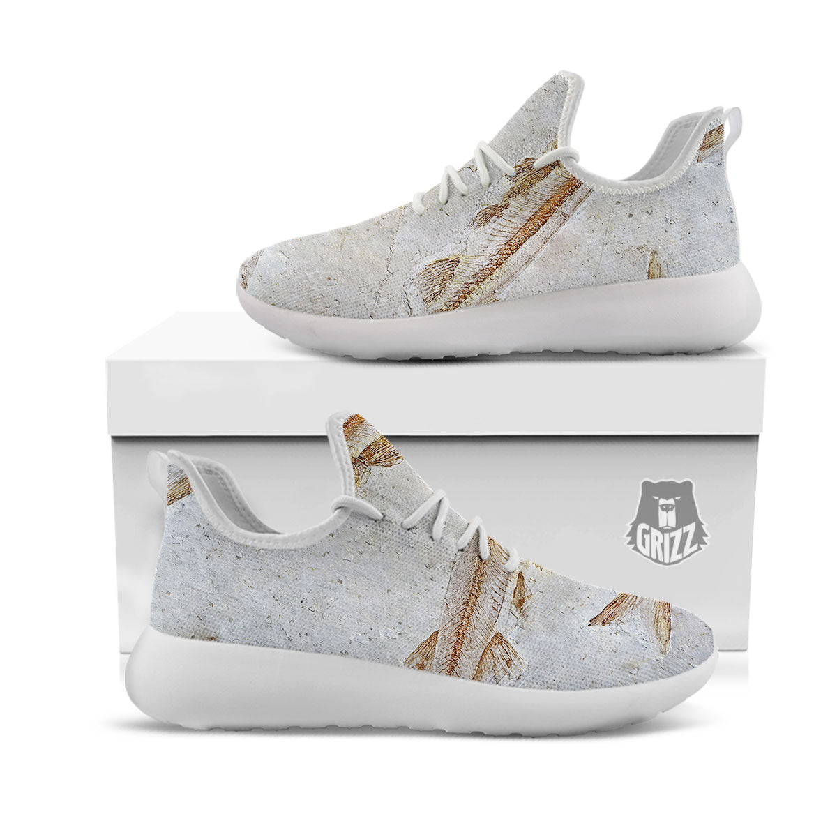 Fish Fossil Lycoptera Print White Athletic Shoes-grizzshop