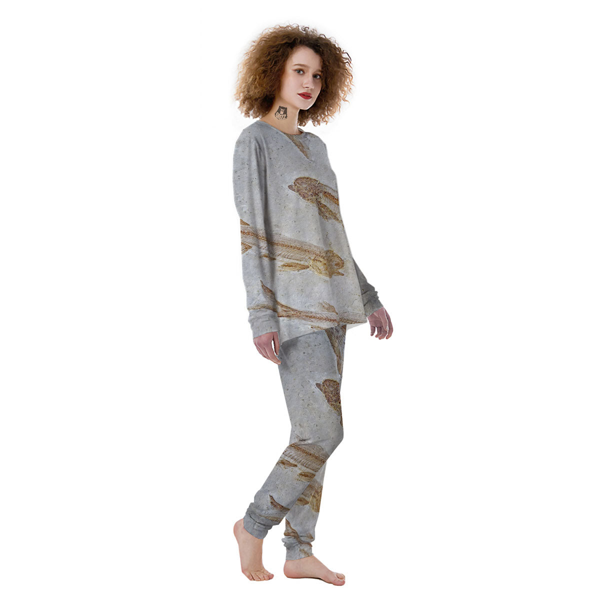 Fish Fossil Lycoptera Print Women's Pajamas-grizzshop