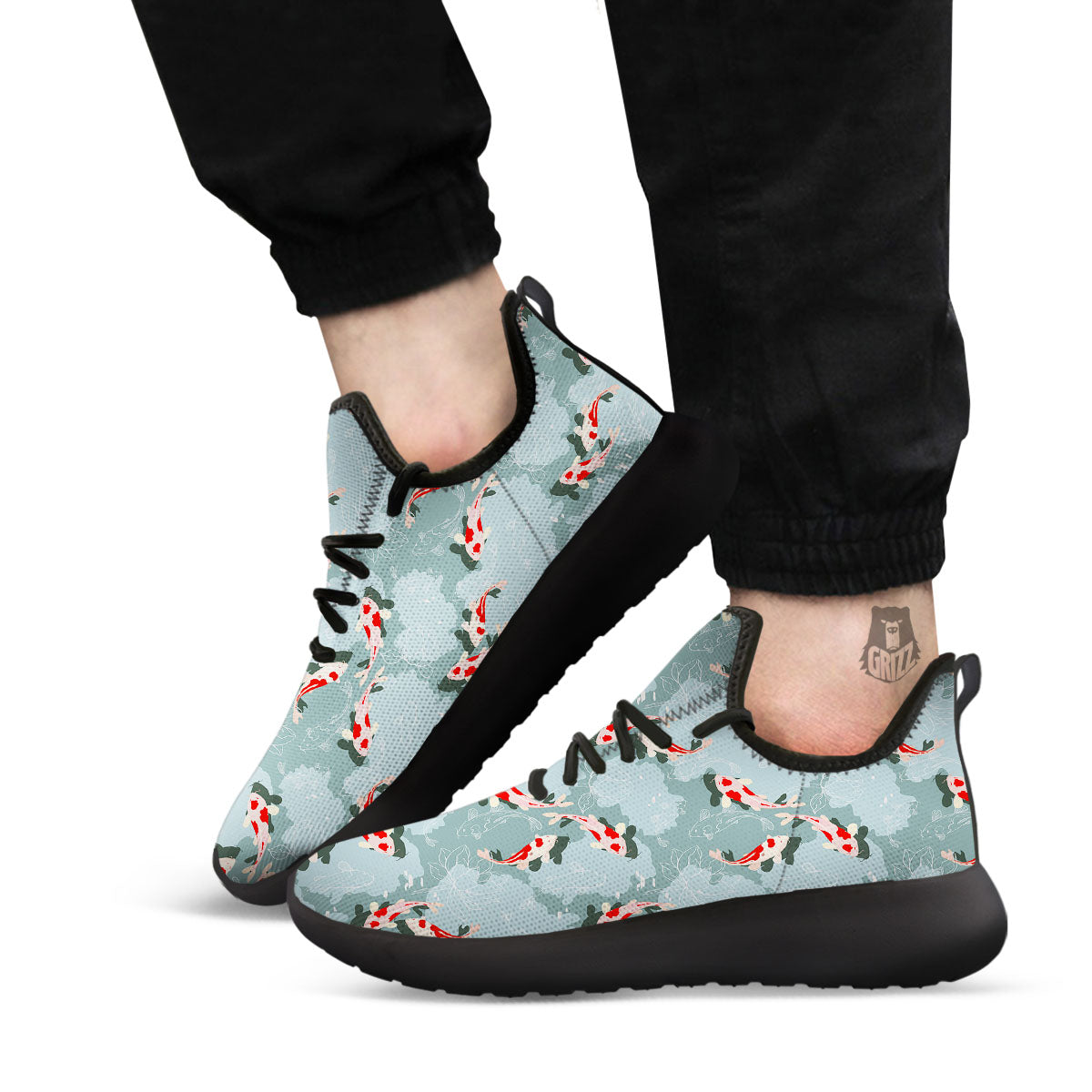Fish Koi Print Pattern Black Athletic Shoes-grizzshop