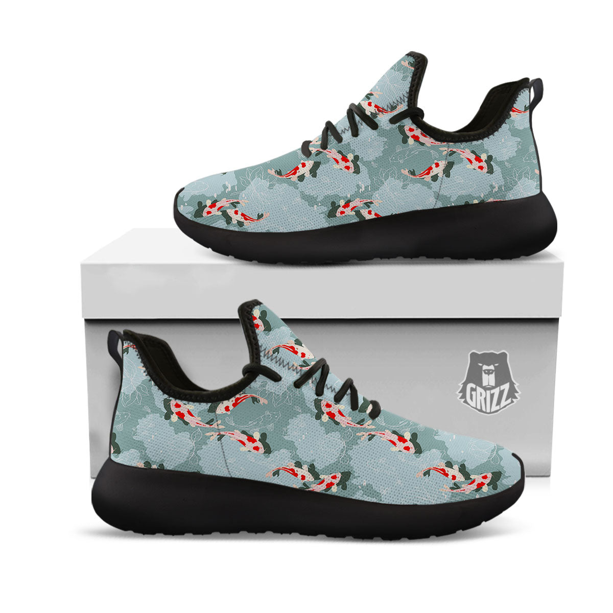 Fish Koi Print Pattern Black Athletic Shoes-grizzshop