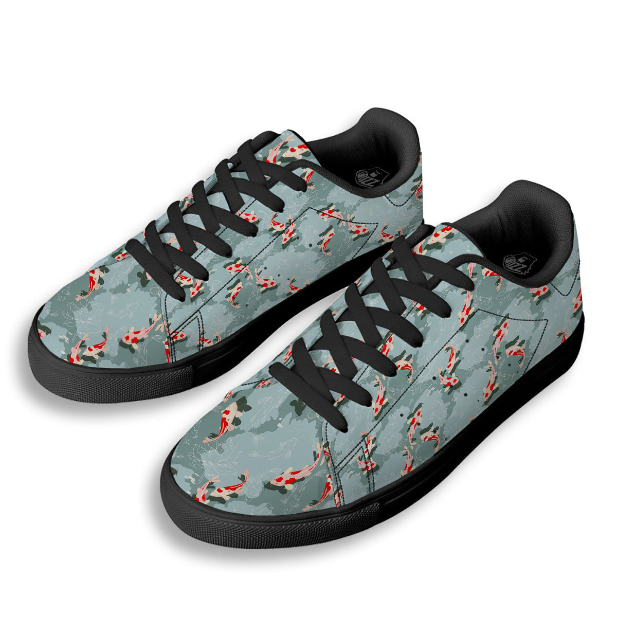 Fish Koi Print Pattern Black Low Top Sneakers-grizzshop