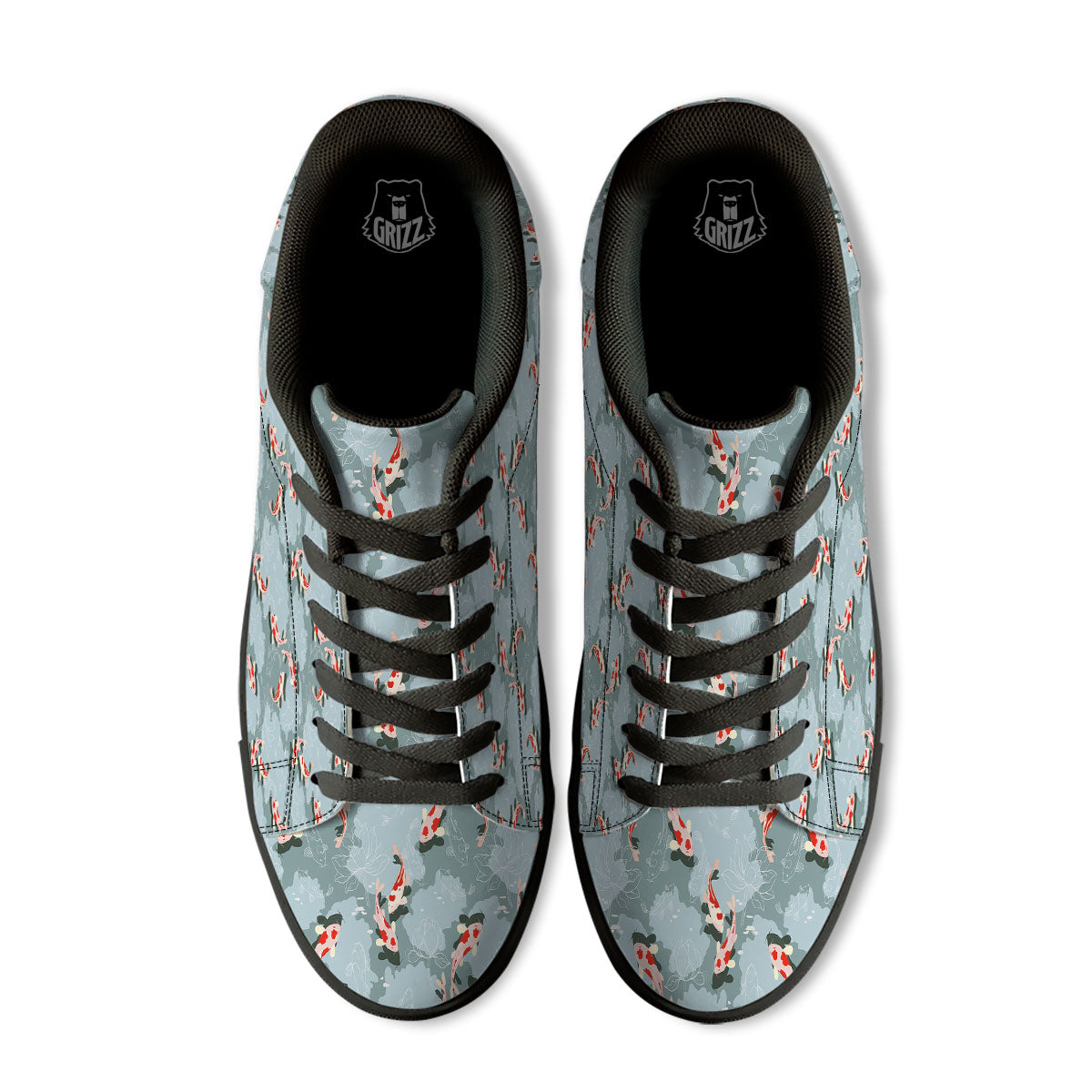 Fish Koi Print Pattern Black Low Top Sneakers-grizzshop