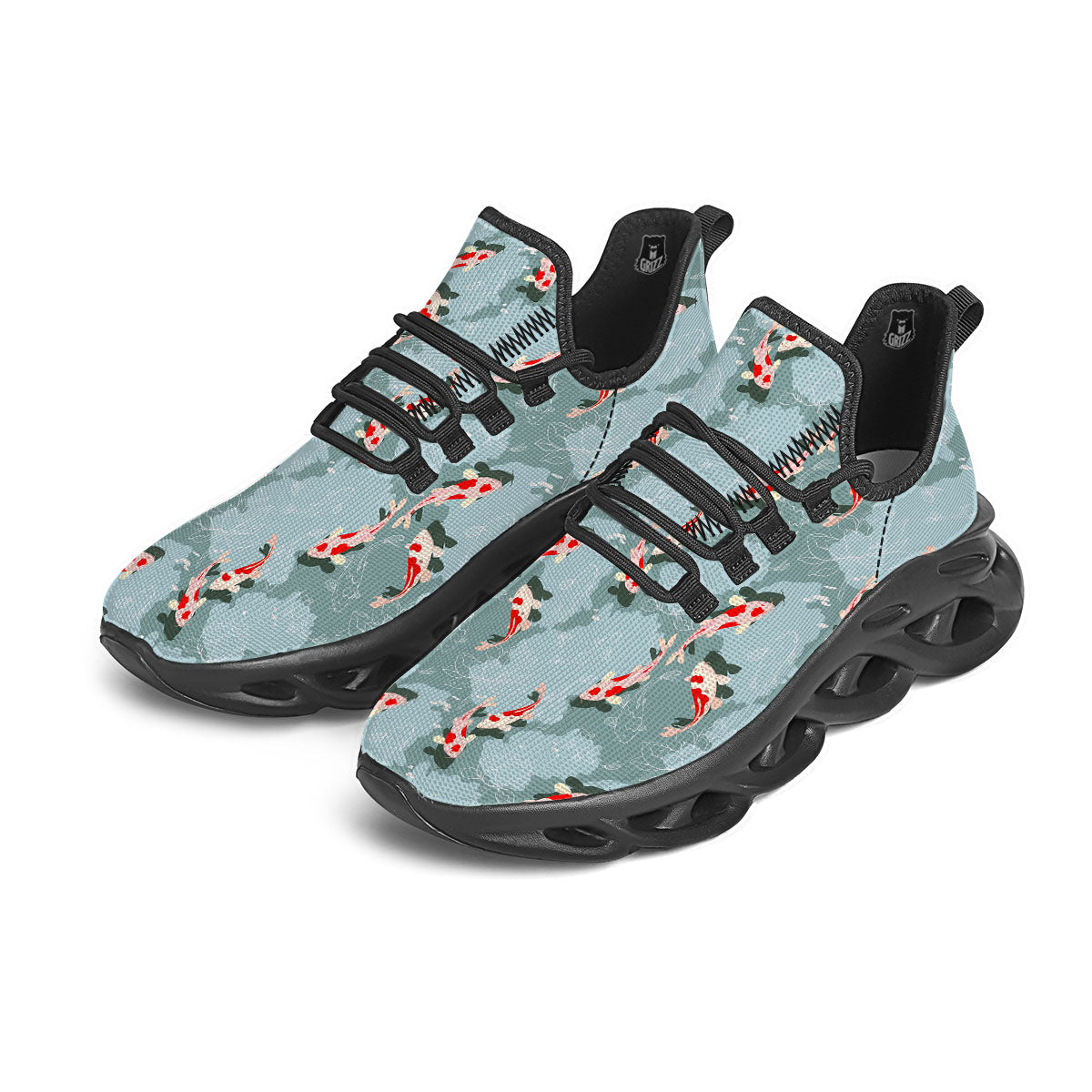 Fish Koi Print Pattern Black Running Shoes-grizzshop