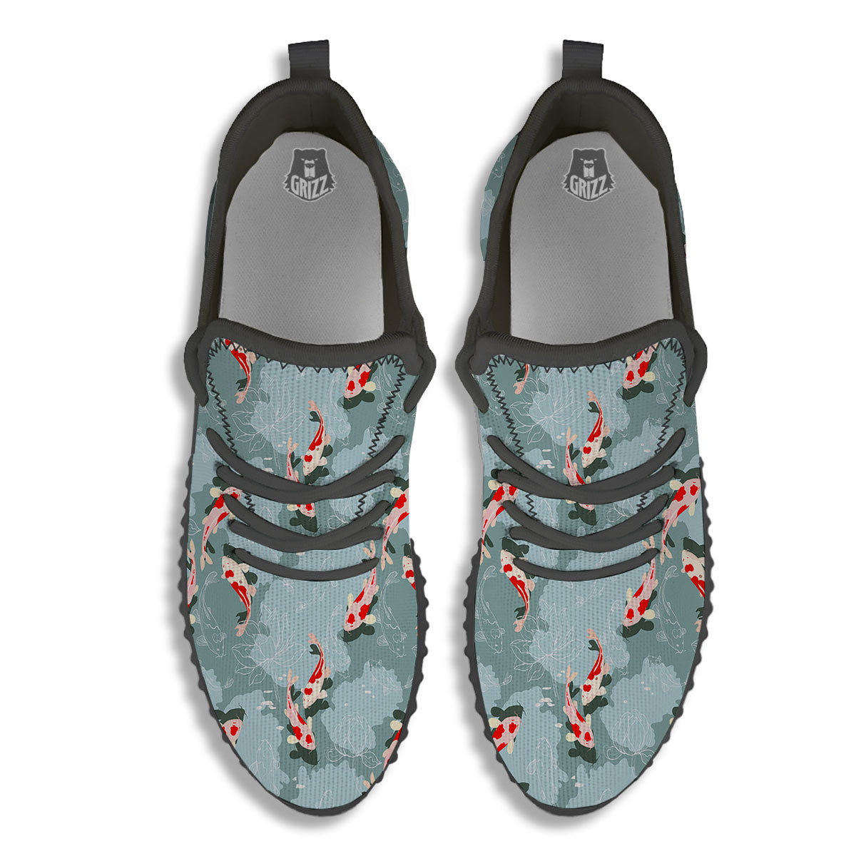 Fish Koi Print Pattern Black Walking Shoes-grizzshop