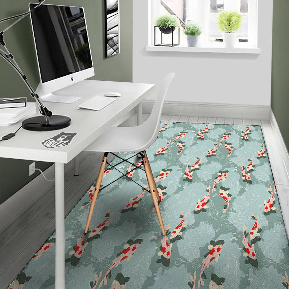 Fish Koi Print Pattern Floor Mat-grizzshop