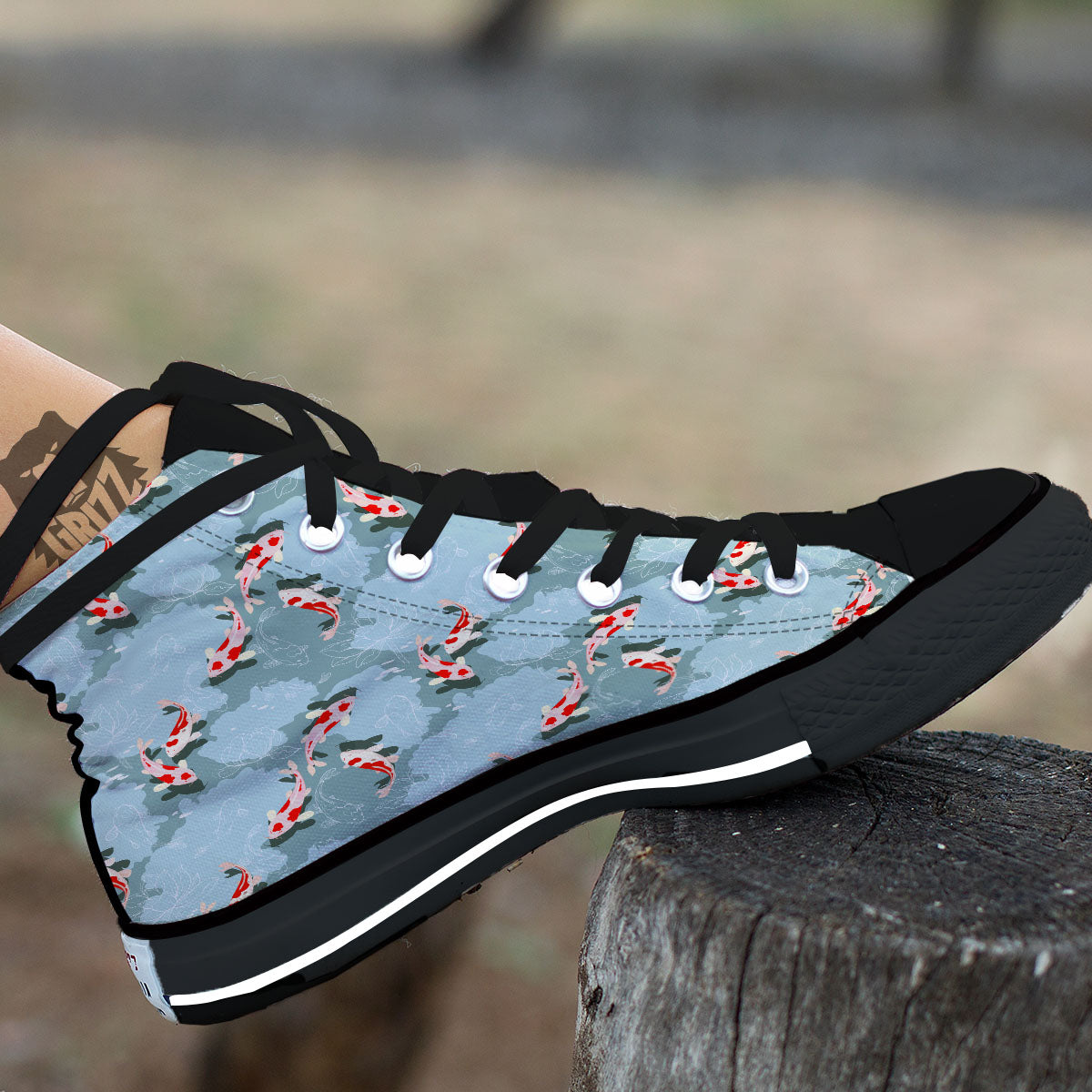 Fish Koi Print Pattern High Top Shoes-grizzshop