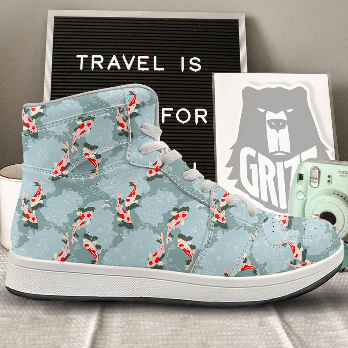 Fish Koi Print Pattern High Top Sneakers-grizzshop