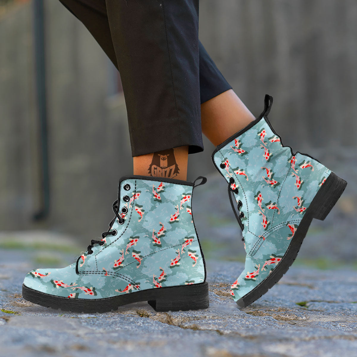 Fish Koi Print Pattern Leather Boots-grizzshop