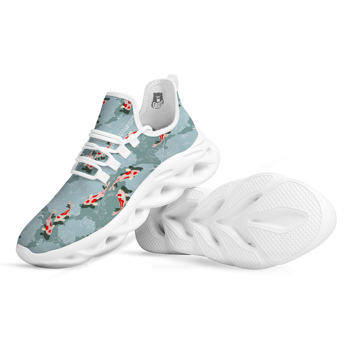 Fish Koi Print Pattern White Running Shoes-grizzshop