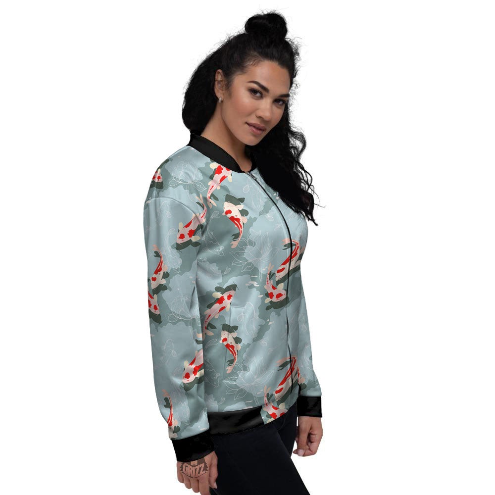 Fish Koi Print Pattern Women's Bomber Jacket-grizzshop