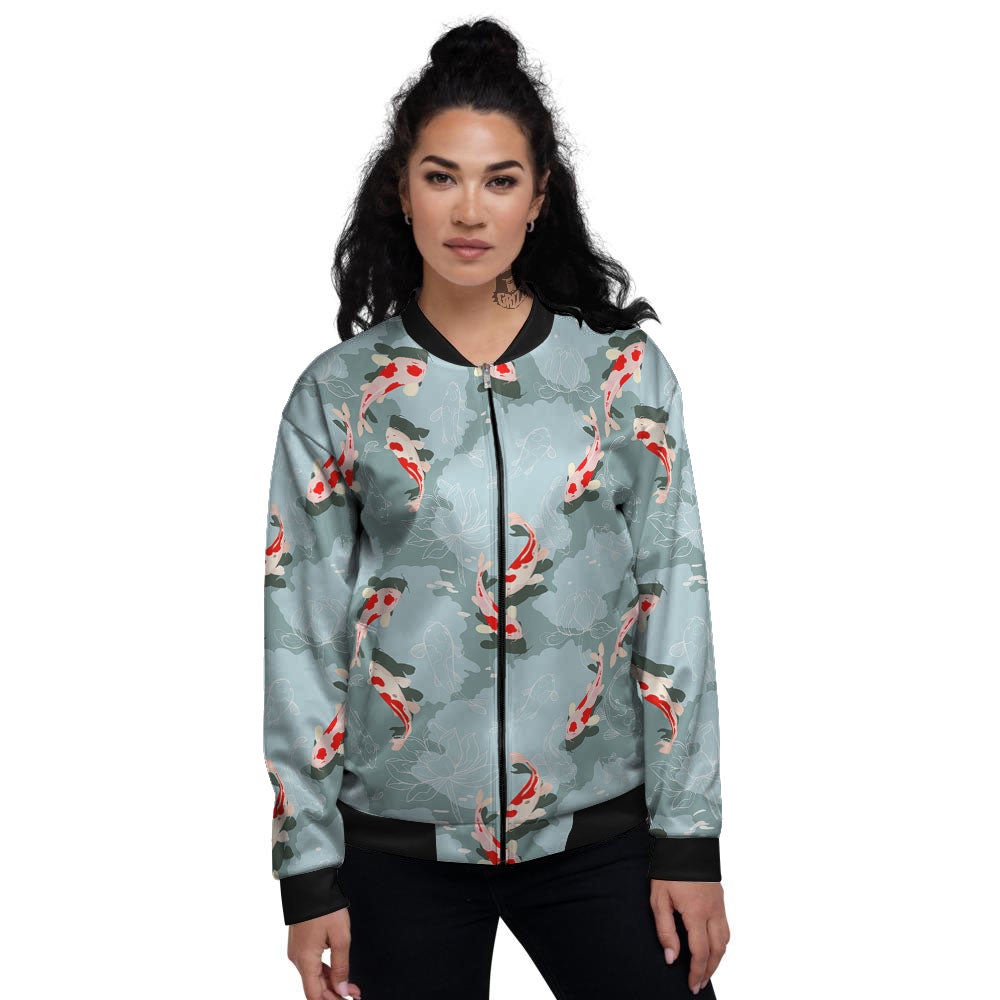 Fish Koi Print Pattern Women's Bomber Jacket-grizzshop