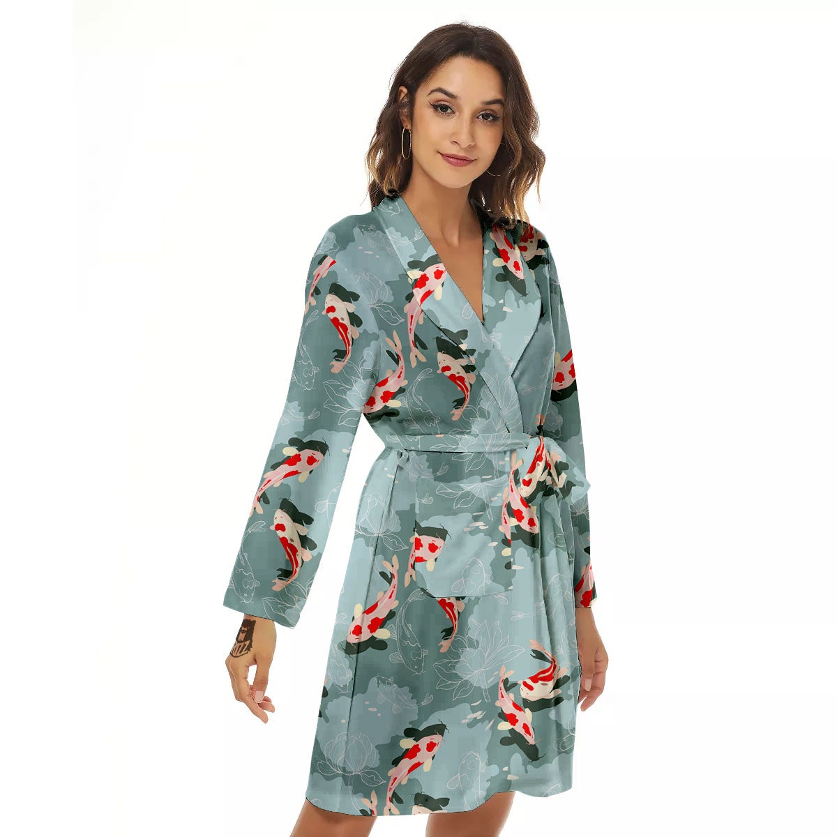 Fish Koi Print Pattern Women's Robe-grizzshop