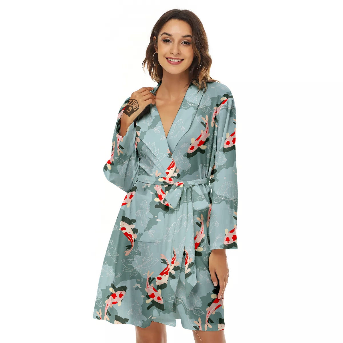 Fish Koi Print Pattern Women's Robe-grizzshop