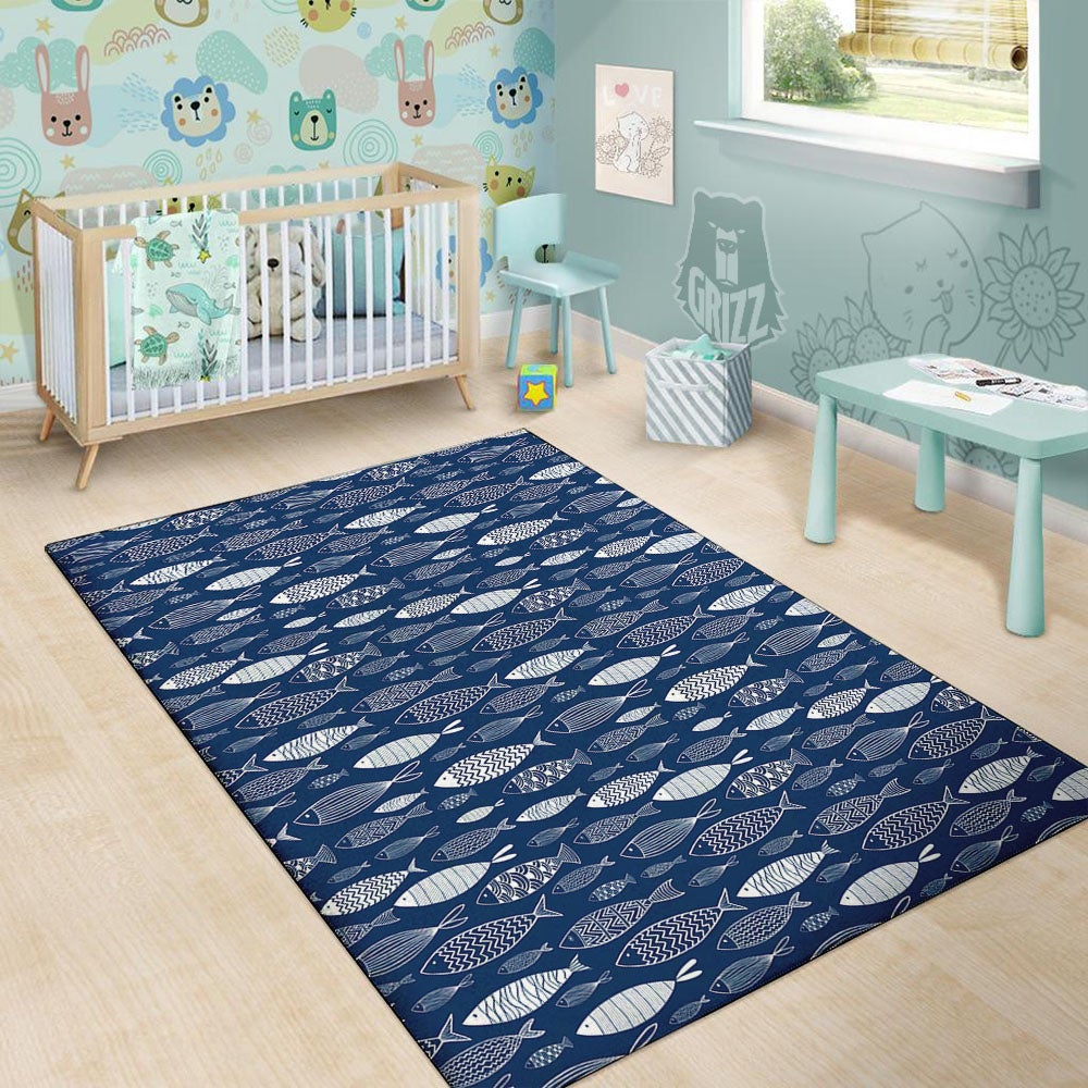 Fish Ornamental Print Pattern Floor Mat-grizzshop
