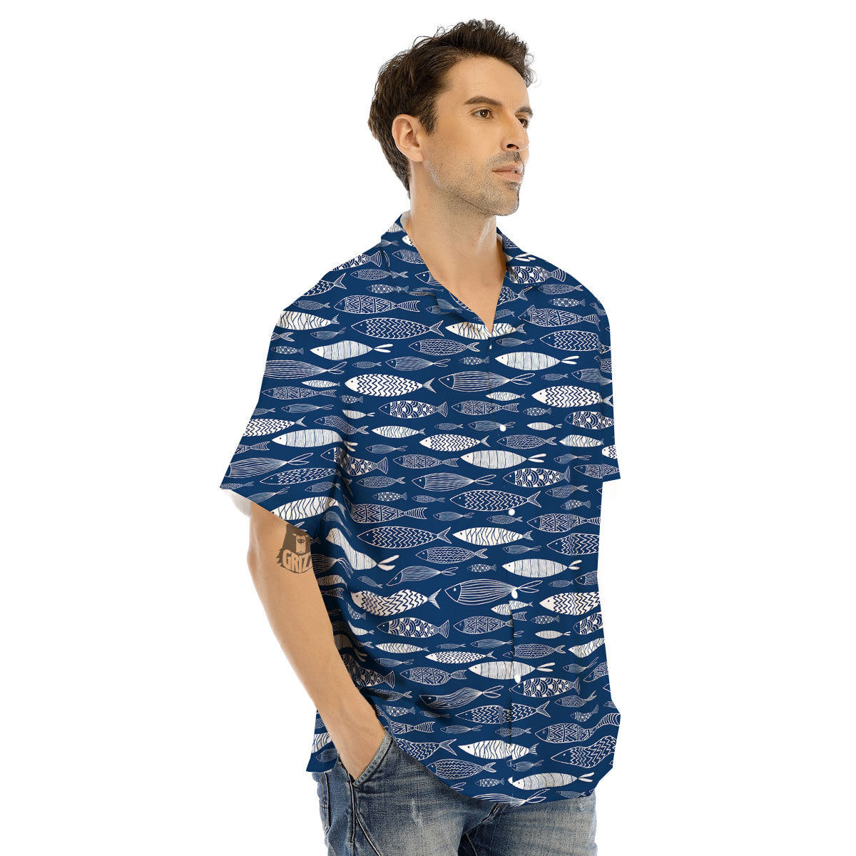 Fish Ornamental Print Pattern Men's Hawaiian Shirt-grizzshop