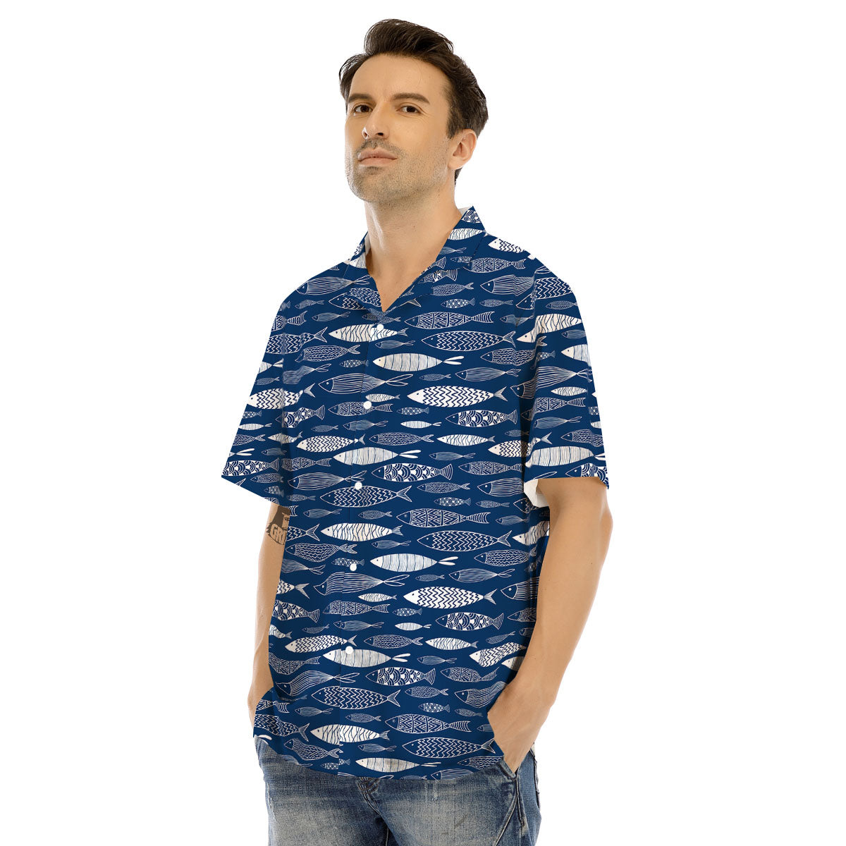Fish Ornamental Print Pattern Men's Hawaiian Shirt-grizzshop