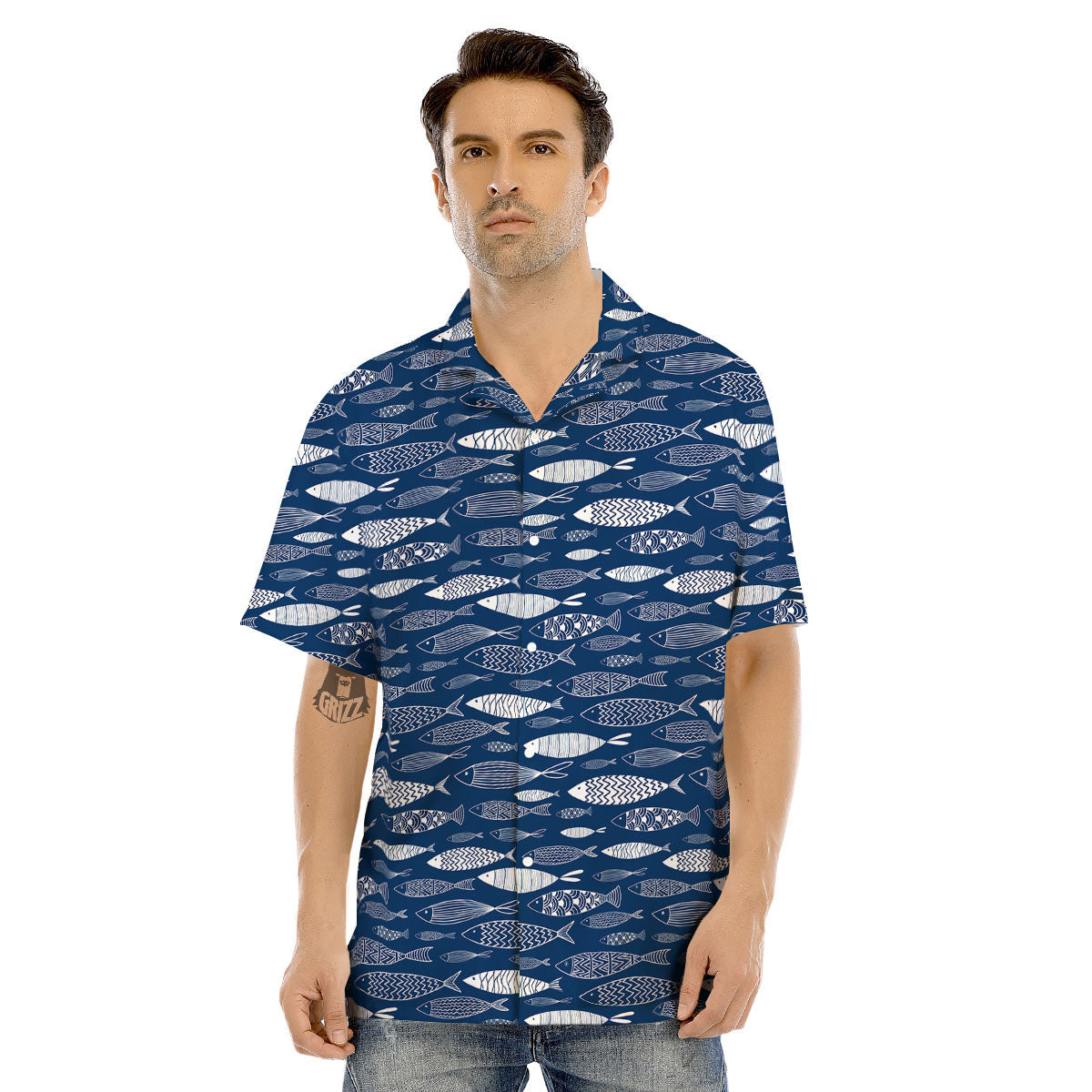 Fish Ornamental Print Pattern Men's Hawaiian Shirt-grizzshop