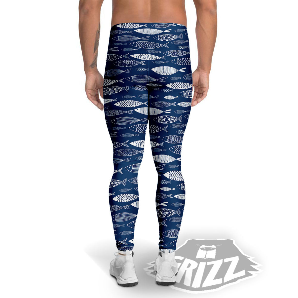 Fish Ornamental Print Pattern Men's Leggings-grizzshop