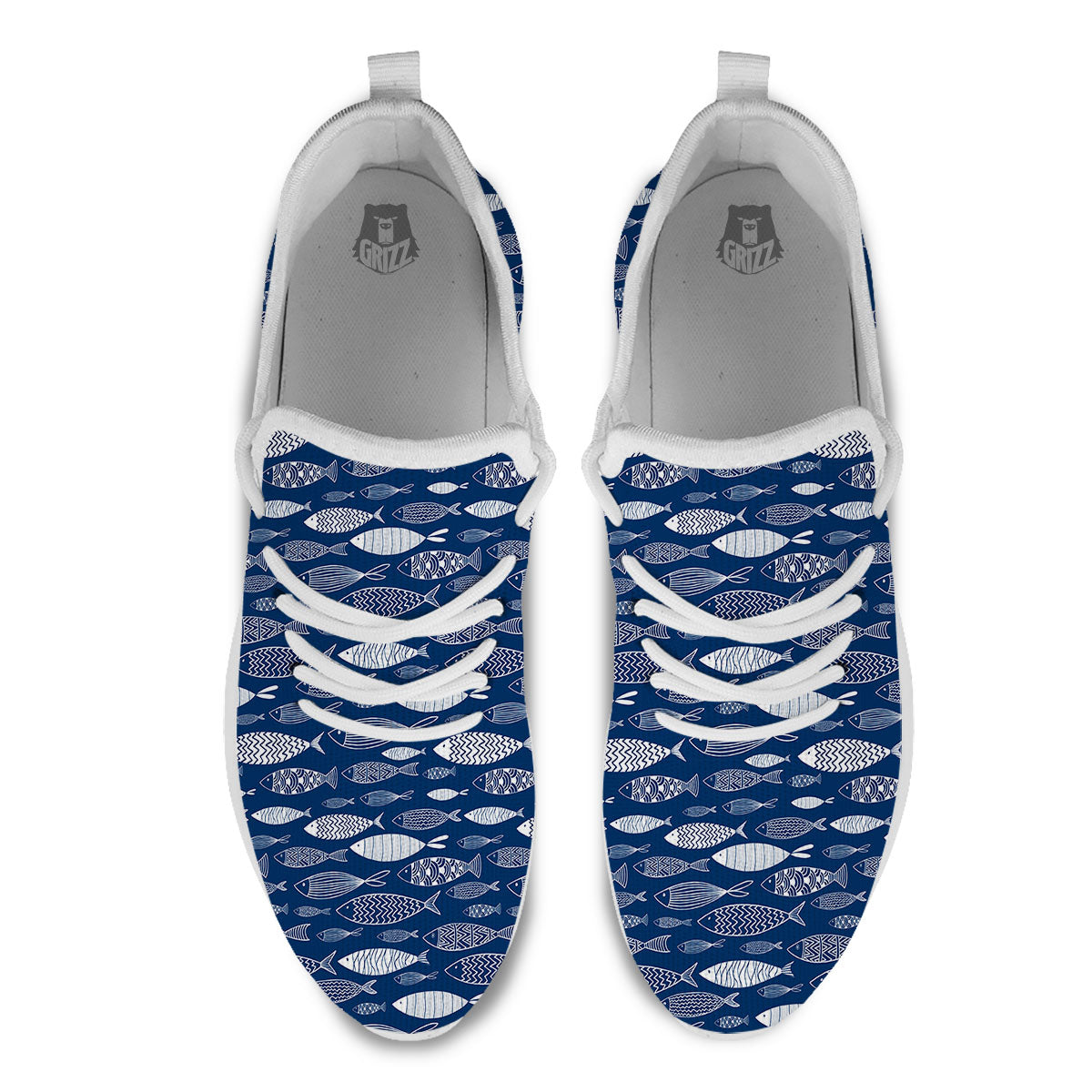 Fish Ornamental Print Pattern White Athletic Shoes-grizzshop