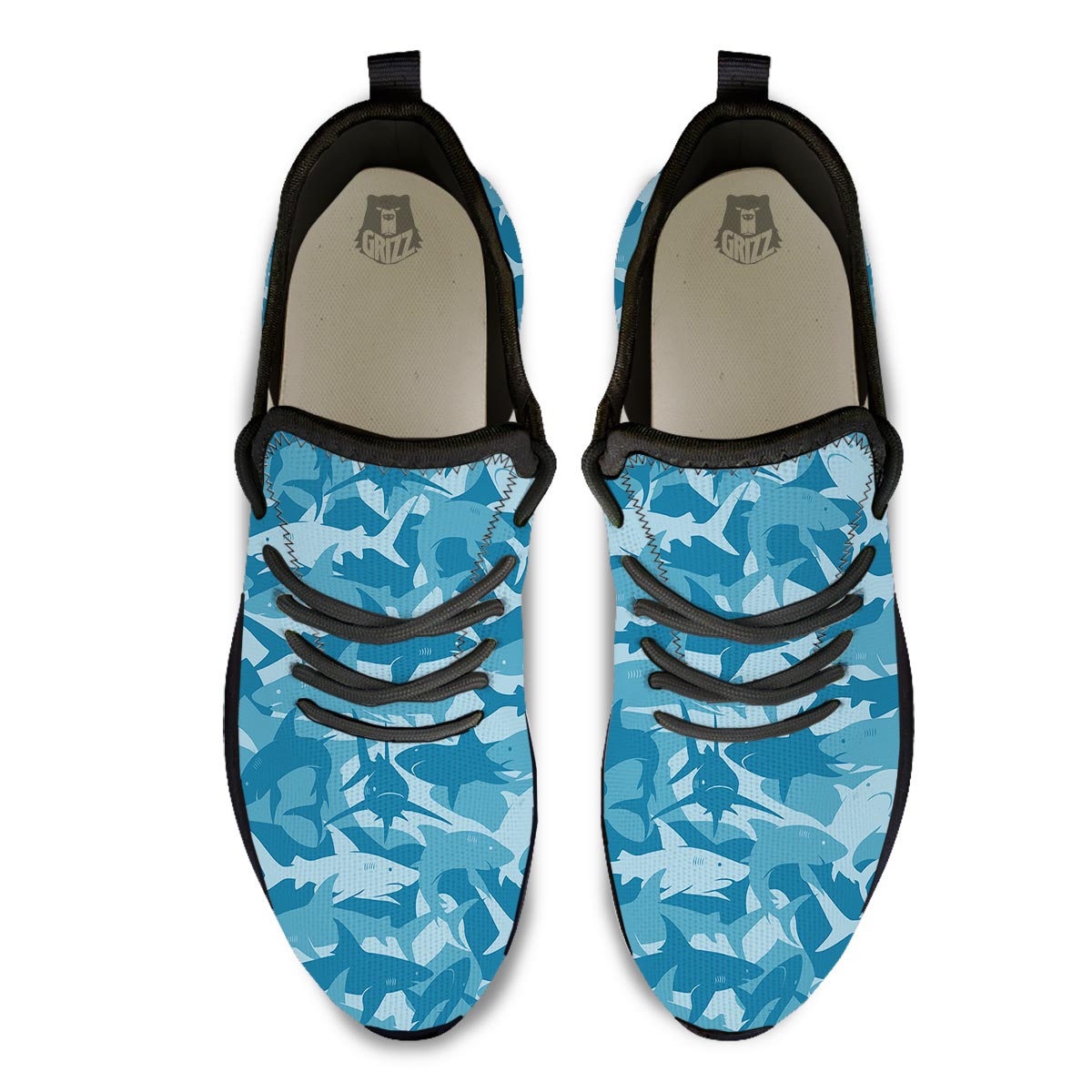 Fish Shark Print Pattern Black Athletic Shoes-grizzshop