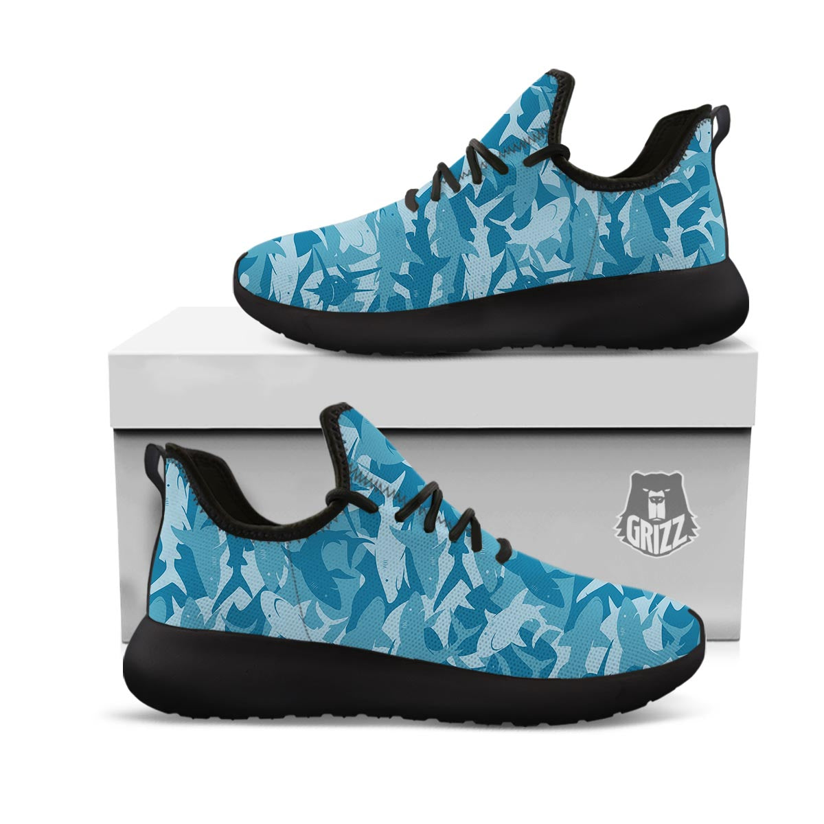 Fish Shark Print Pattern Black Athletic Shoes-grizzshop