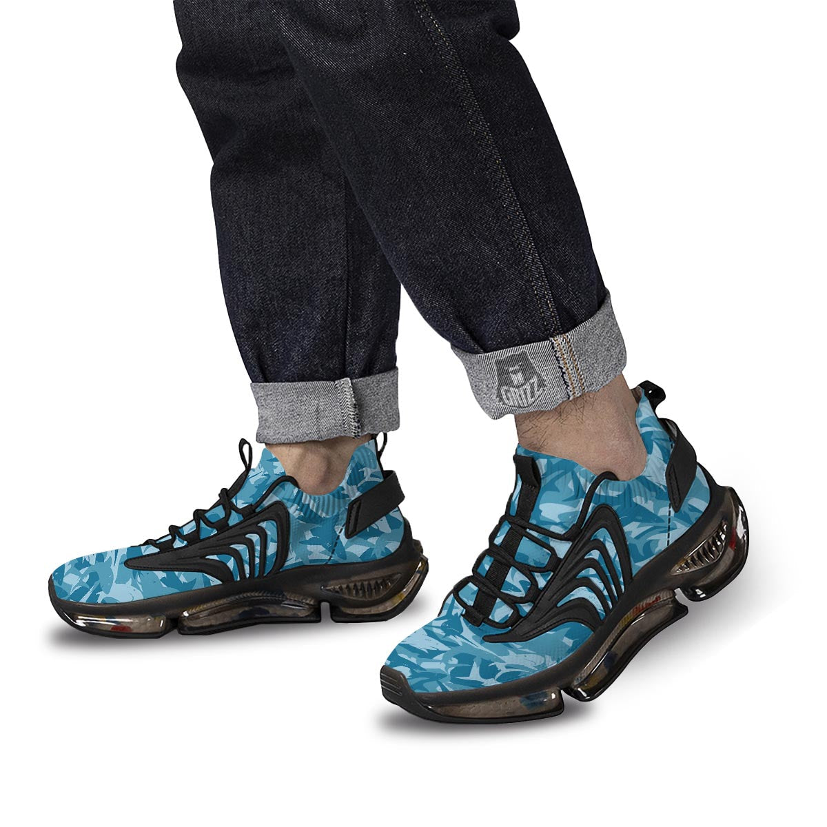 Fish Shark Print Pattern Black Gym Shoes-grizzshop