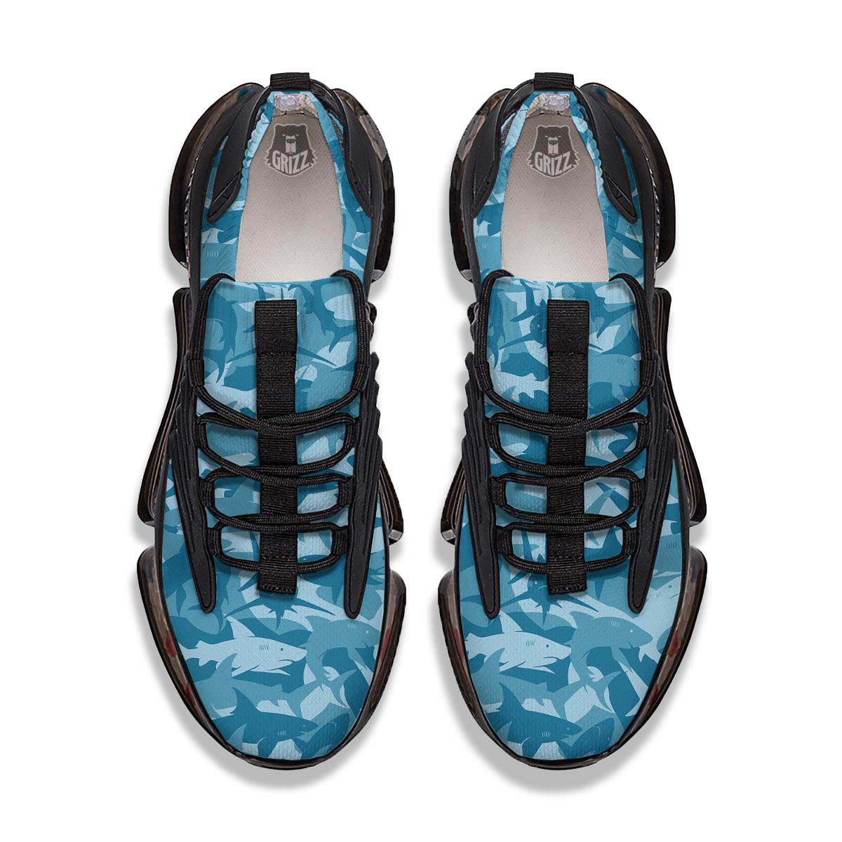 Fish Shark Print Pattern Black Gym Shoes-grizzshop