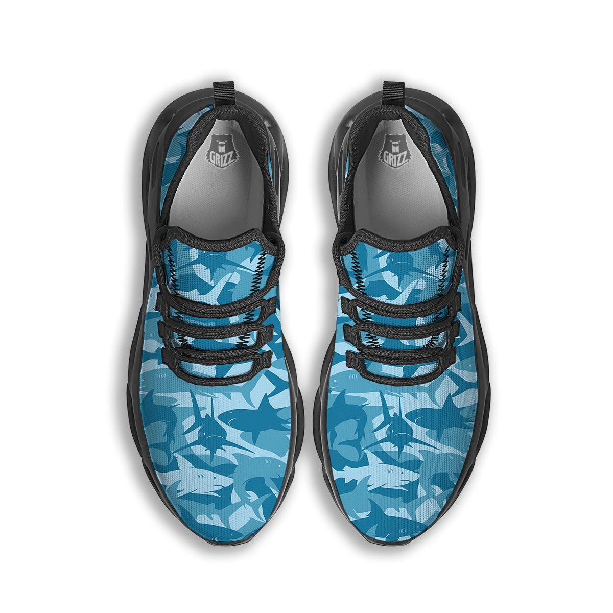 Fish Shark Print Pattern Black Running Shoes-grizzshop
