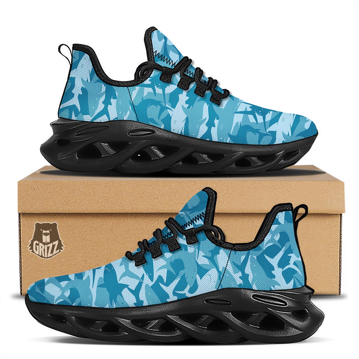 Fish Shark Print Pattern Black Running Shoes-grizzshop