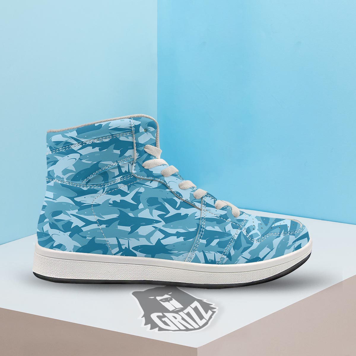Fish Shark Print Pattern High Top Sneakers-grizzshop