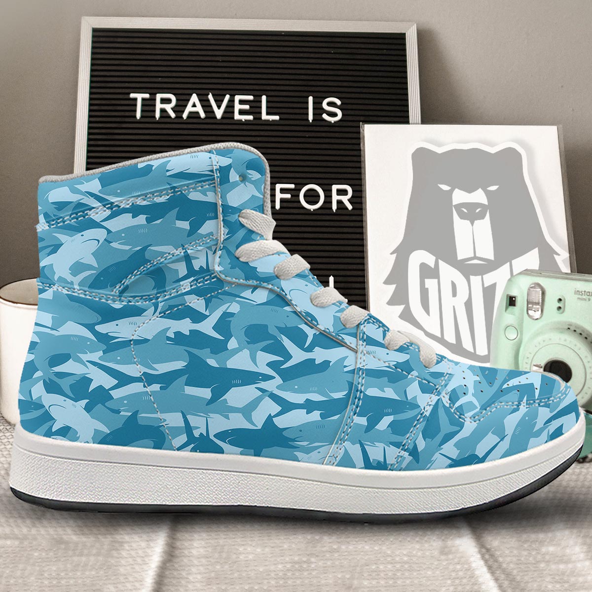 Fish Shark Print Pattern High Top Sneakers-grizzshop