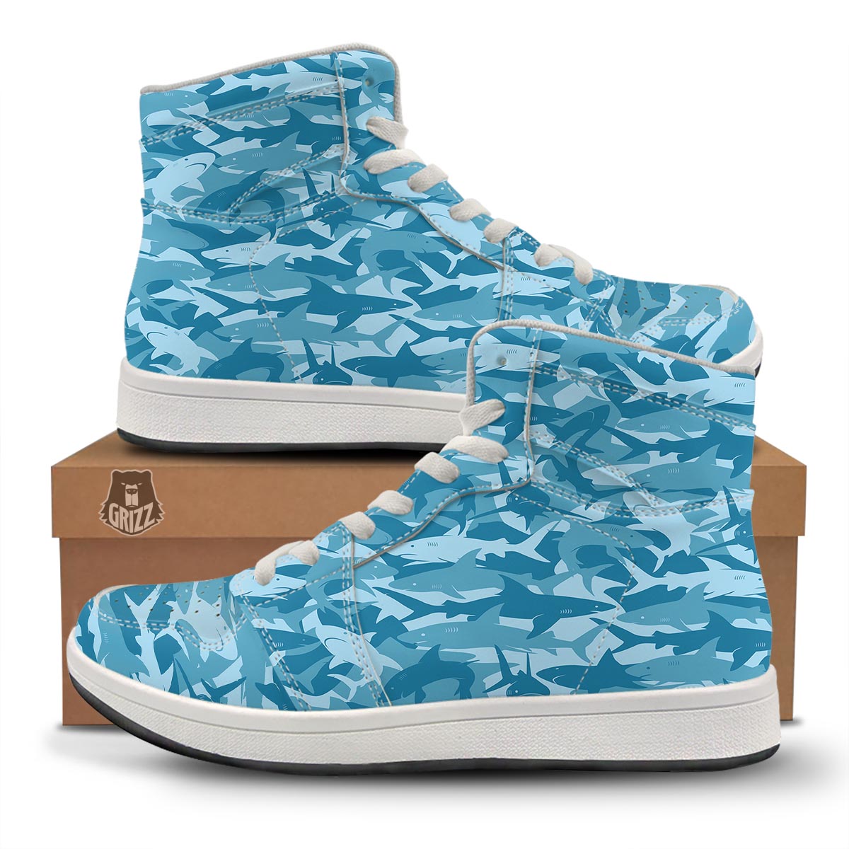 Fish Shark Print Pattern High Top Sneakers-grizzshop