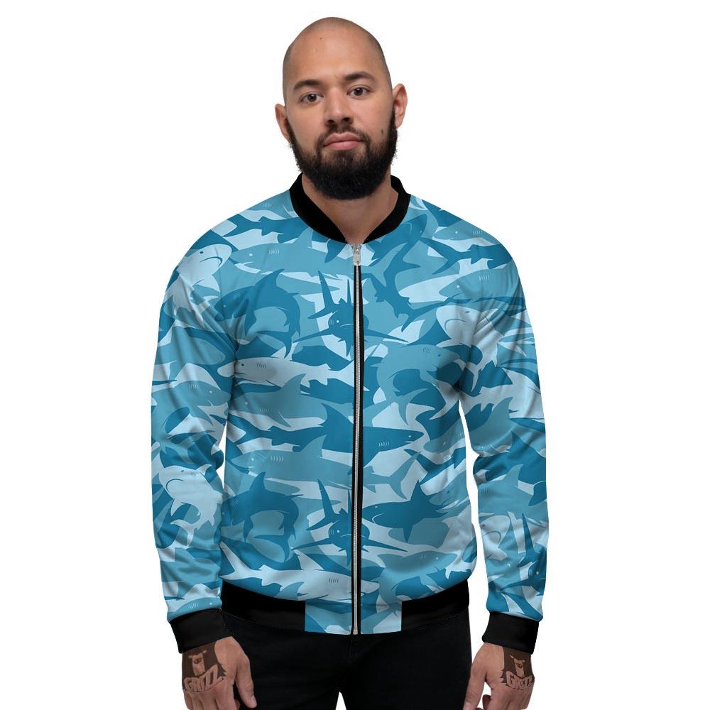 Fish Shark Print Pattern Men's Bomber Jacket-grizzshop