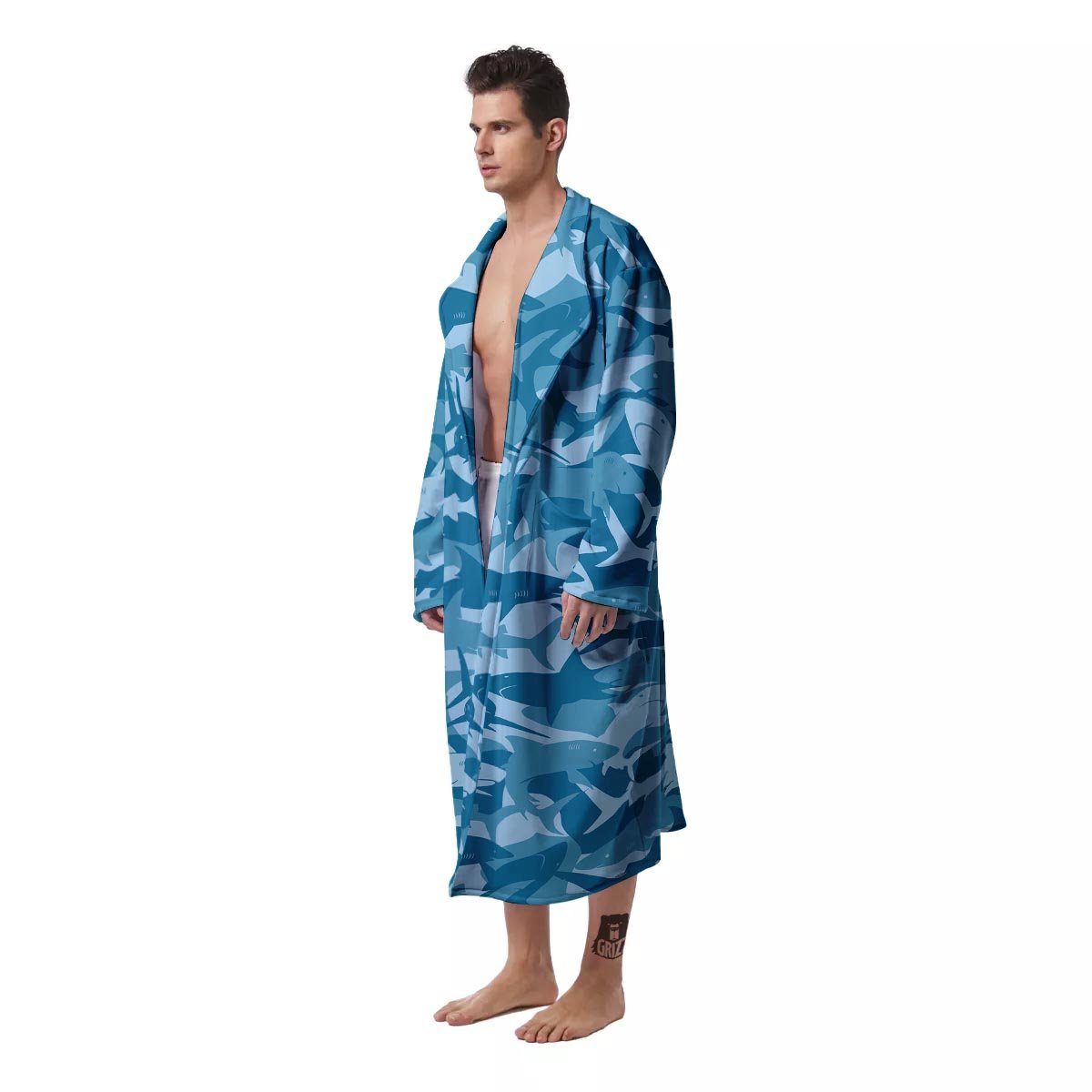 Fish Shark Print Pattern Men's Robe-grizzshop