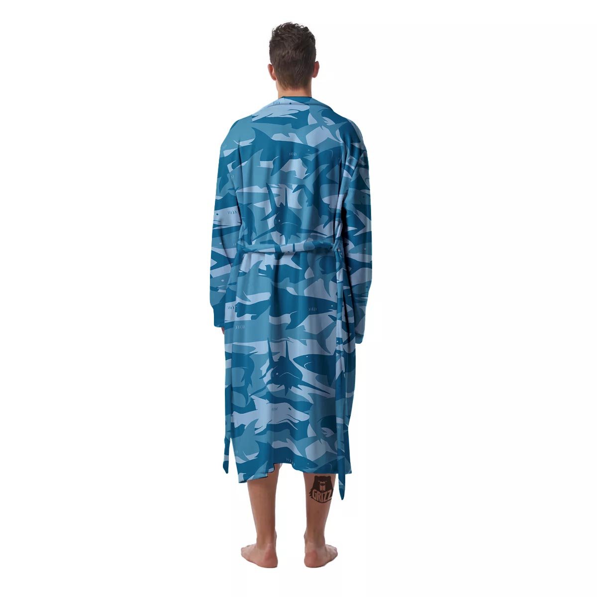 Fish Shark Print Pattern Men's Robe-grizzshop