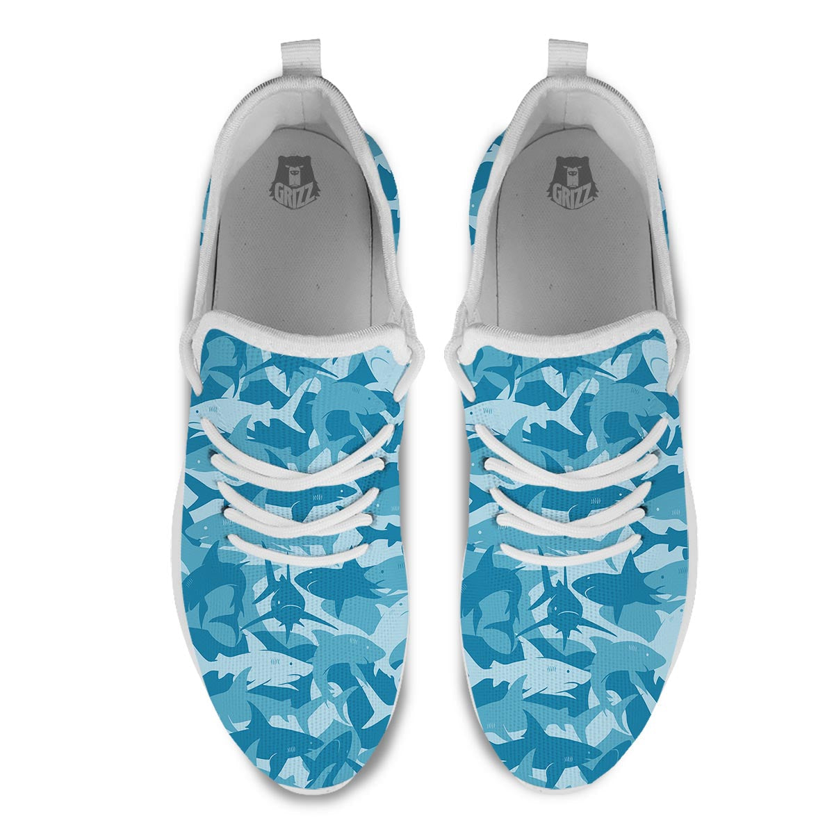 Fish Shark Print Pattern White Athletic Shoes-grizzshop