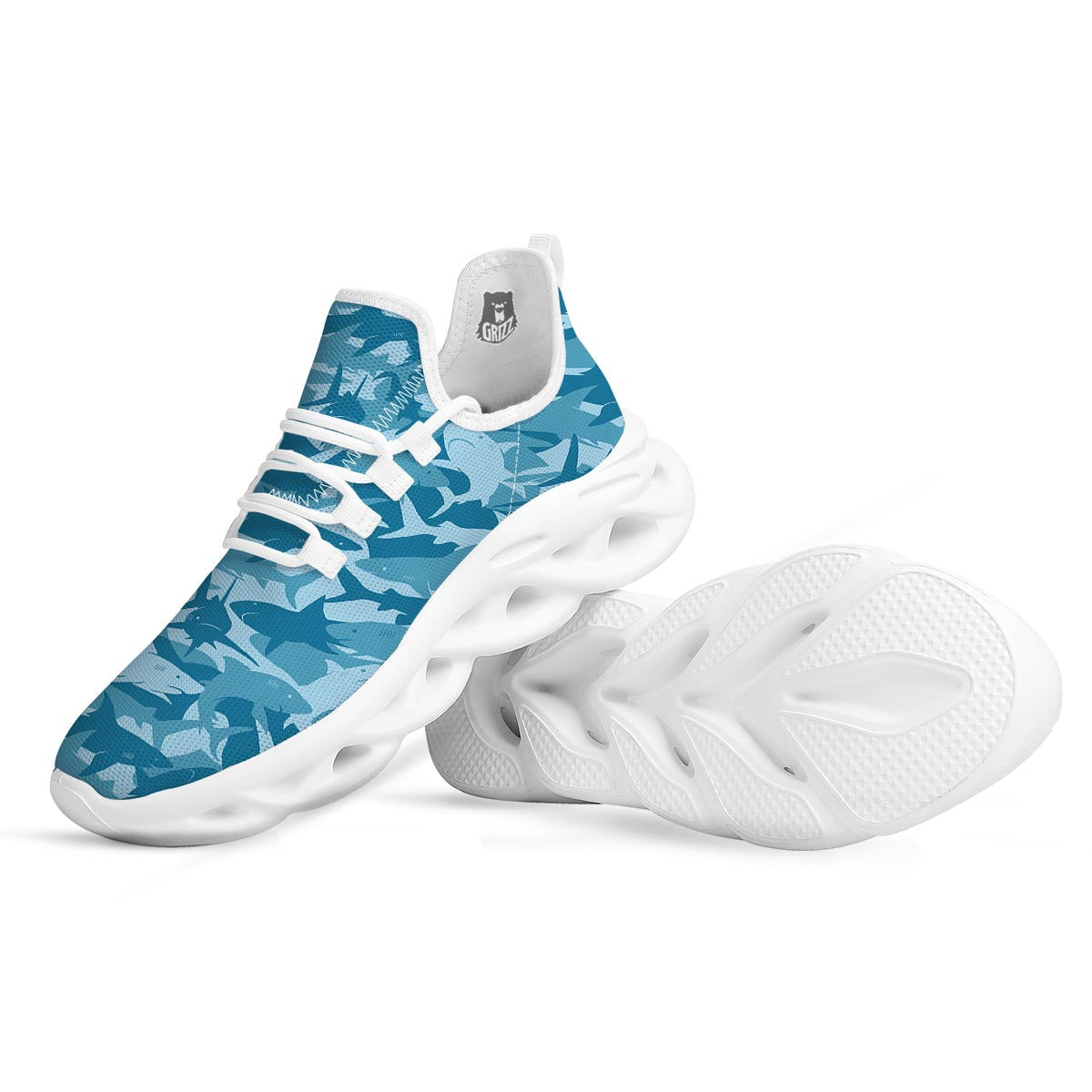 Fish Shark Print Pattern White Running Shoes-grizzshop