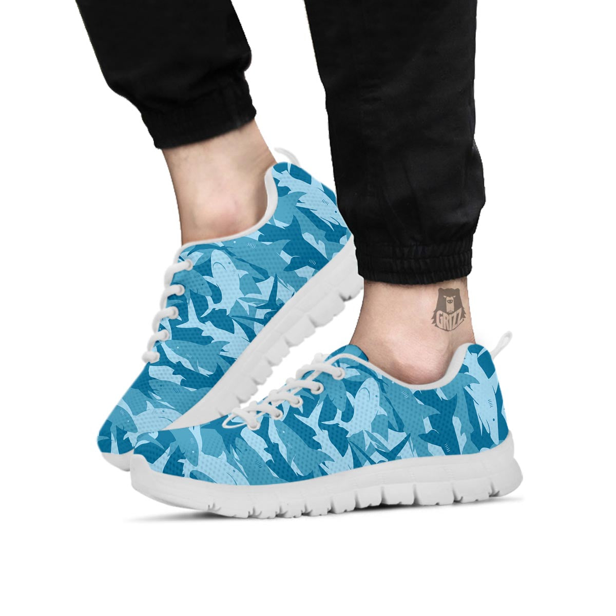 Fish Shark Print Pattern White Sneaker-grizzshop