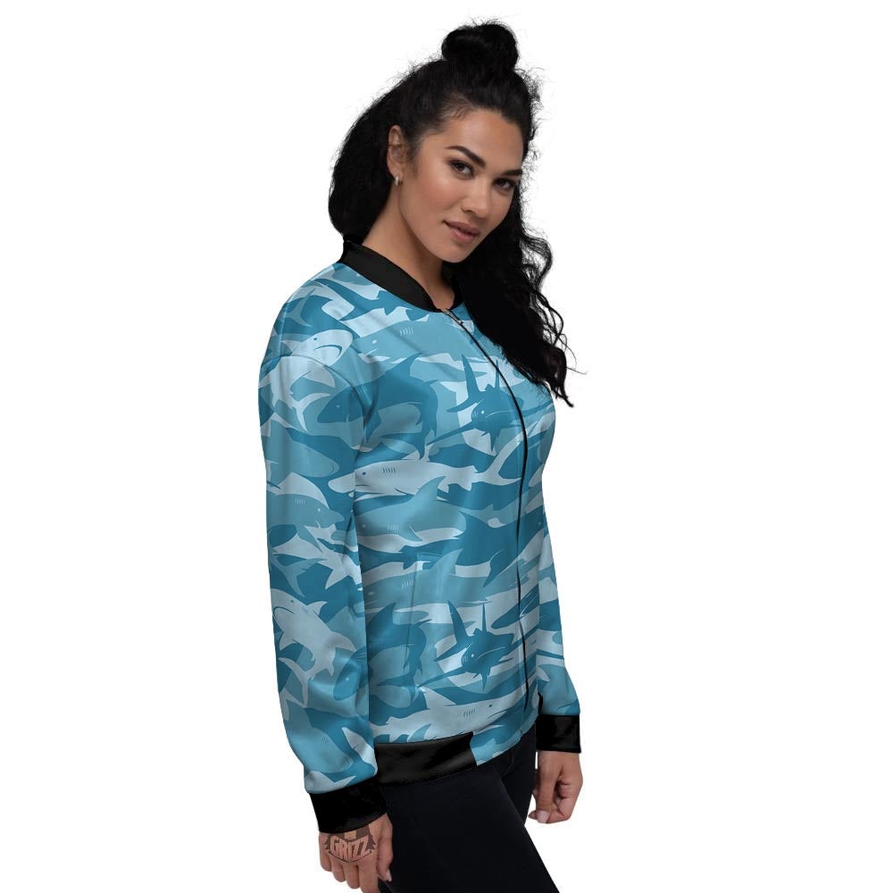 Fish Shark Print Pattern Women's Bomber Jacket-grizzshop