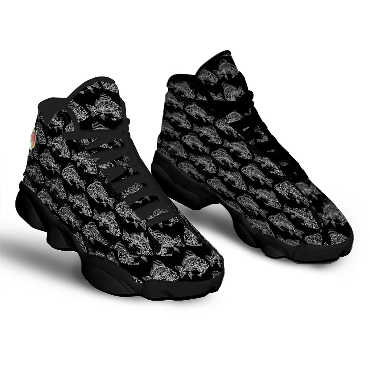 Fish Skeleton Print Pattern Black Basketball Shoes-grizzshop