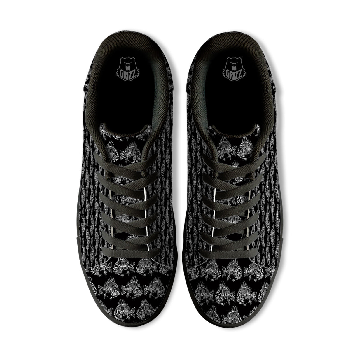 Fish Skeleton Print Pattern Black Low Top Sneakers-grizzshop