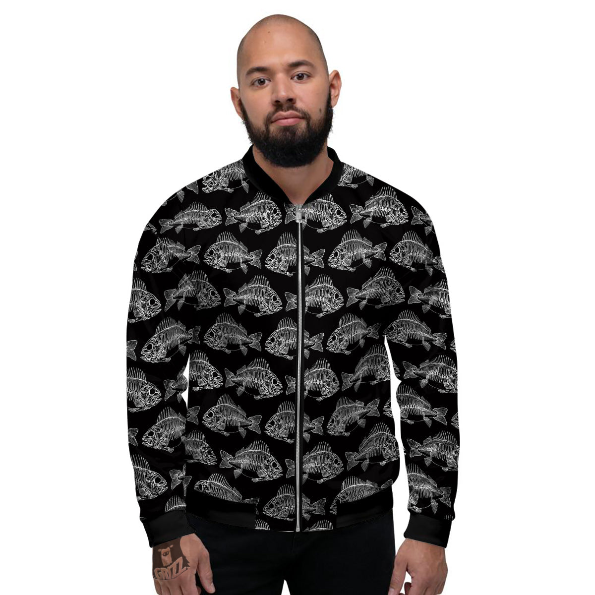 Fish Skeleton Print Pattern Men's Bomber Jacket-grizzshop
