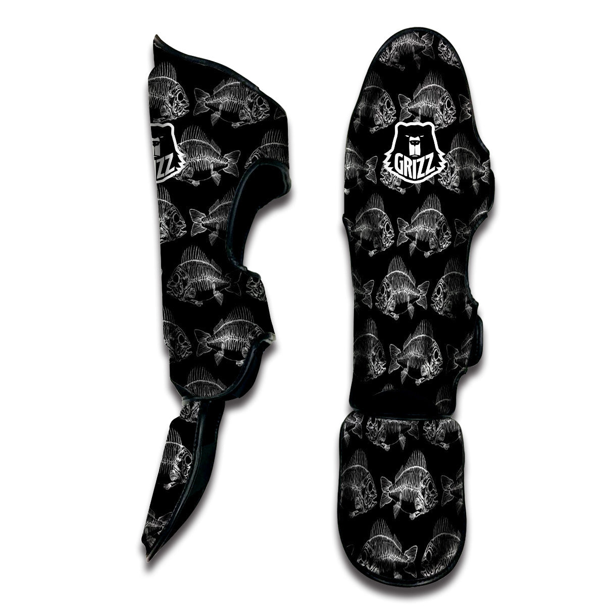 Fish Skeleton Print Pattern Muay Thai Shin Guards-grizzshop