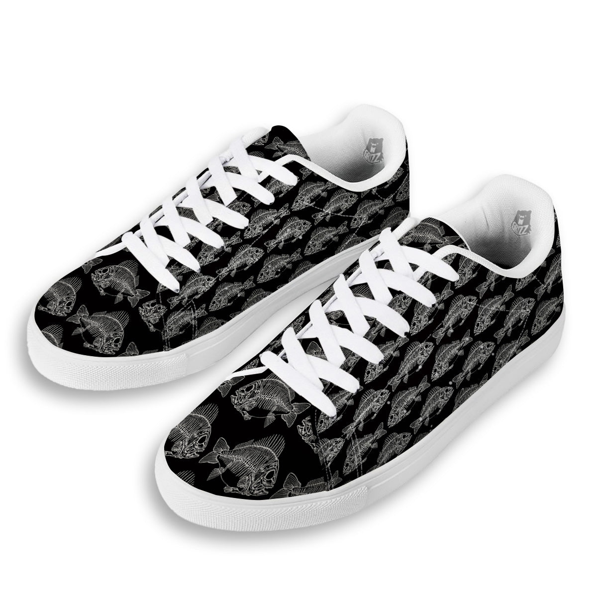 Fish Skeleton Print Pattern White Low Top Sneakers-grizzshop