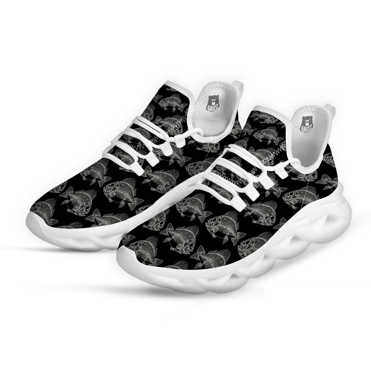 Fish Skeleton Print Pattern White Running Shoes-grizzshop