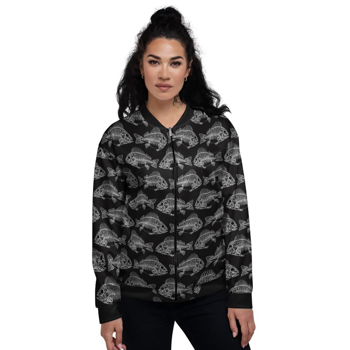 Fish Skeleton Print Pattern Women's Bomber Jacket-grizzshop