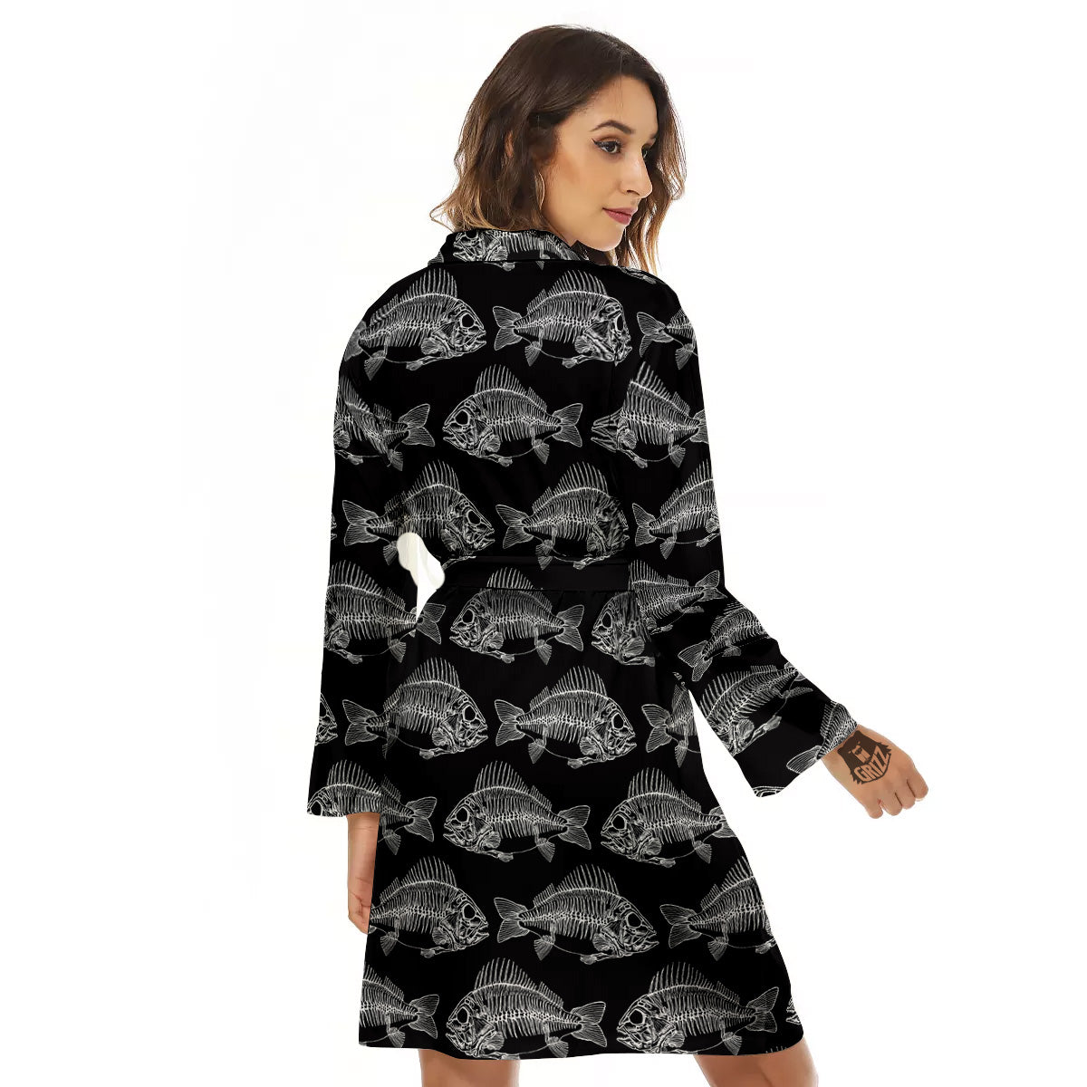 Fish Skeleton Print Pattern Women's Robe-grizzshop
