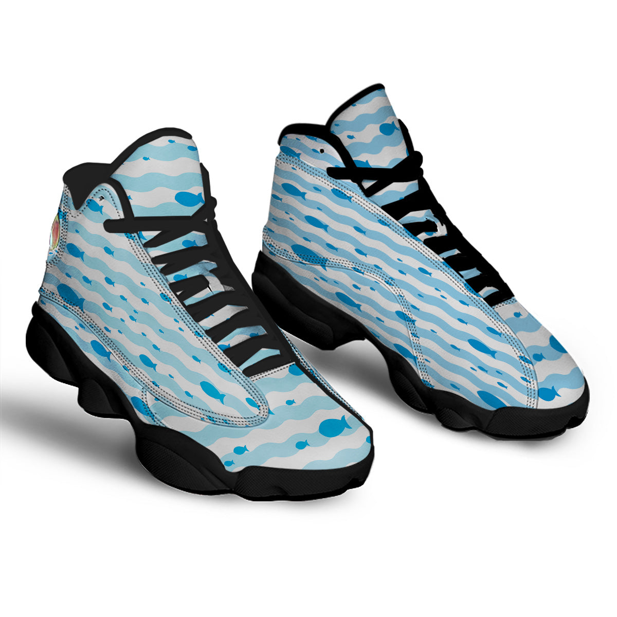 Fish Swimming In Blue Sea Print Pattern Black Basketball Shoes-grizzshop