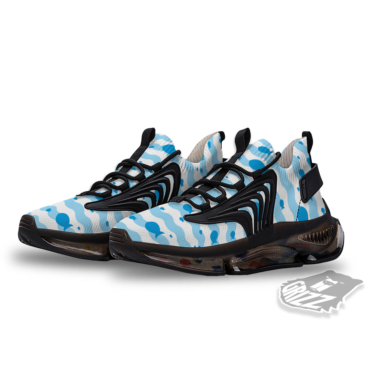 Fish Swimming In Blue Sea Print Pattern Black Gym Shoes-grizzshop