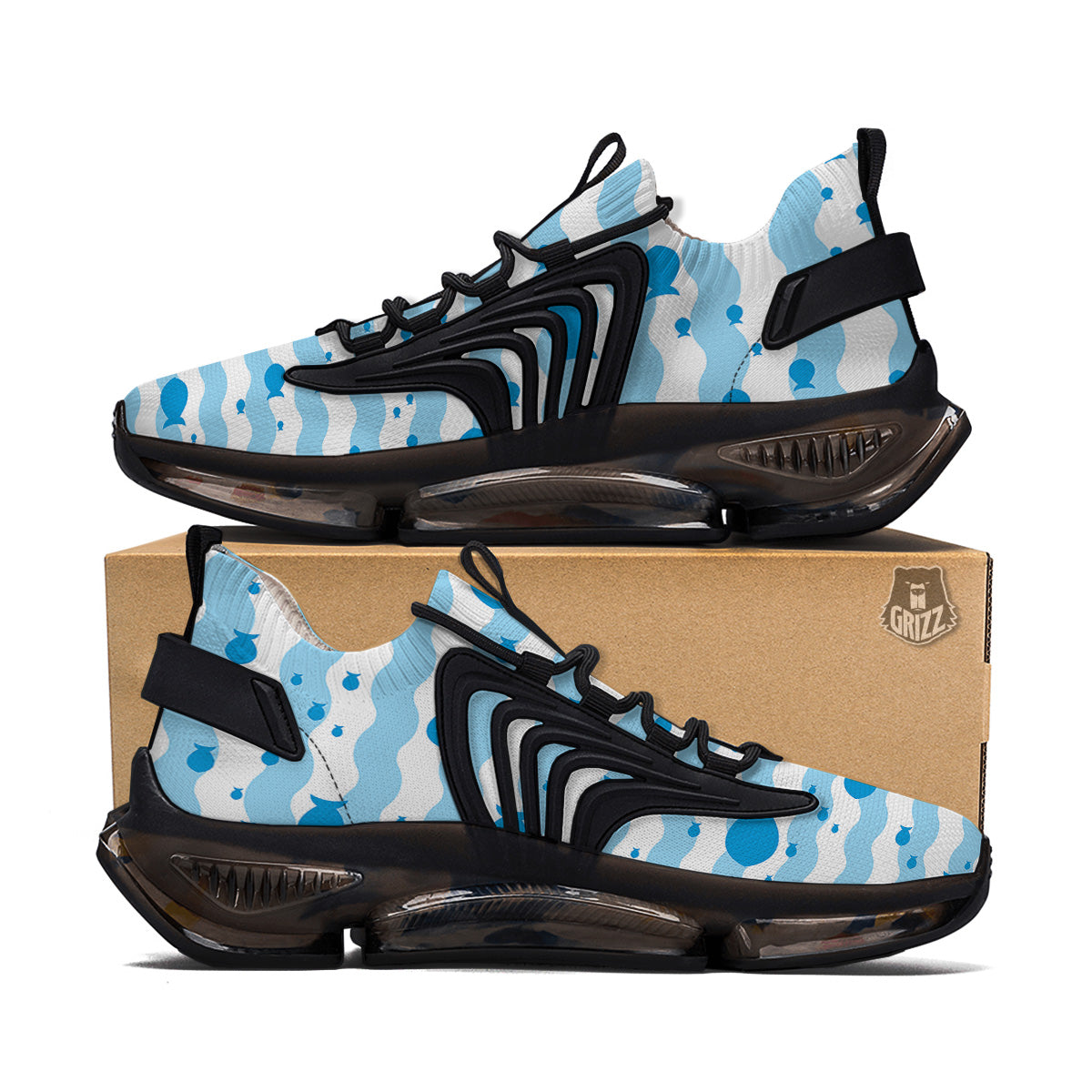 Fish Swimming In Blue Sea Print Pattern Black Gym Shoes-grizzshop